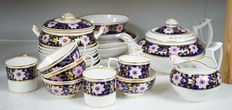 A Derby part tea and coffee set, c.1825. Condition - poor to fair